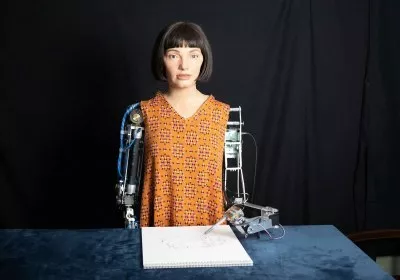 humanoid robot painting auctioned sotheby world with video
